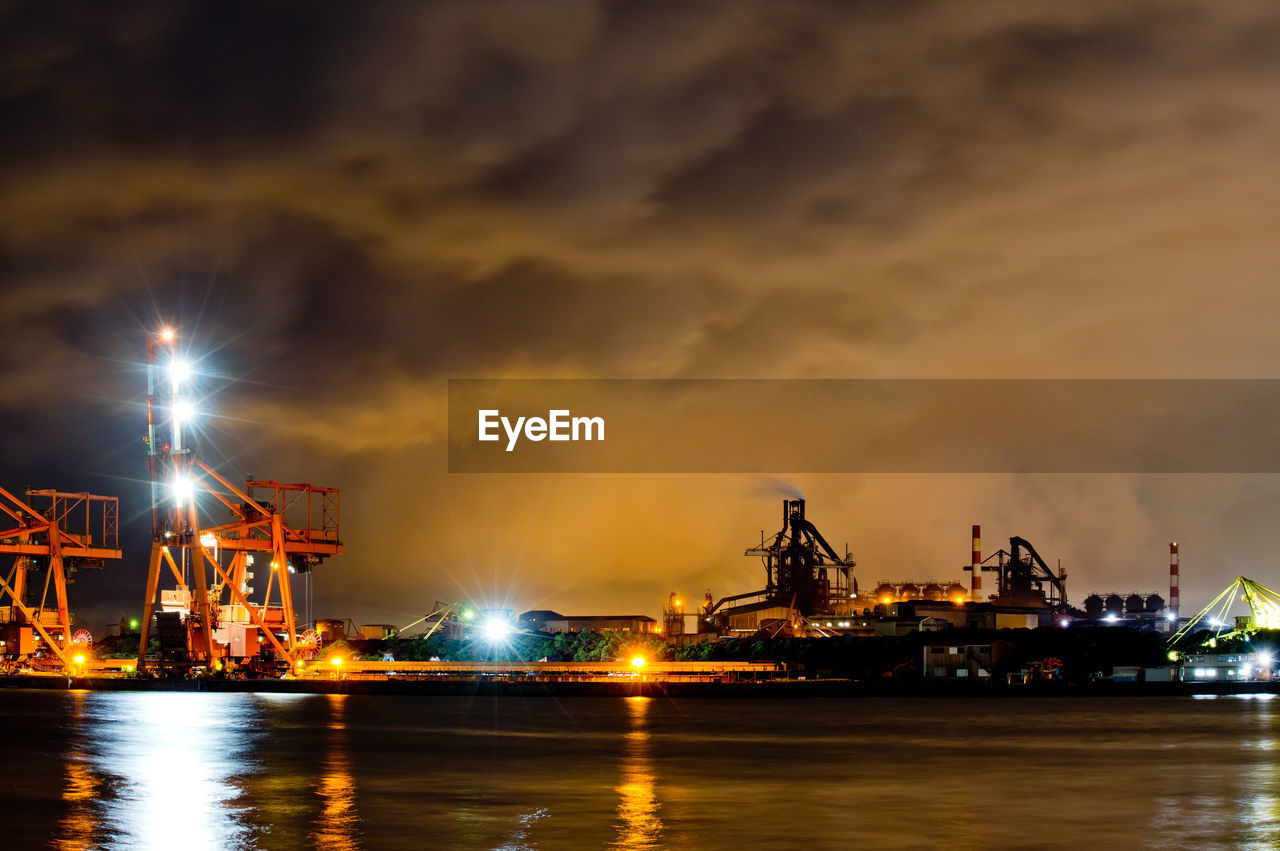 Night rain clouds and night views of factories