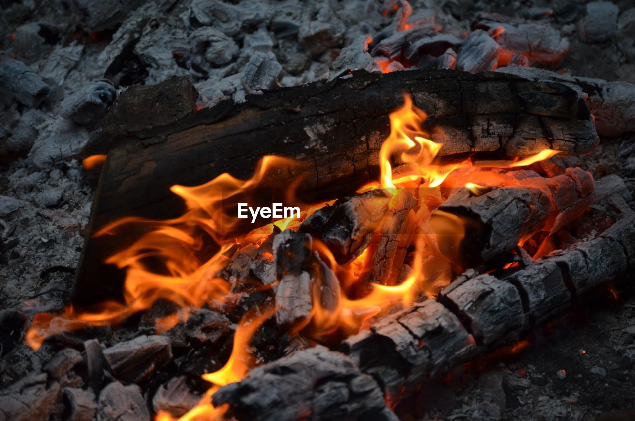 High angle view of bonfire