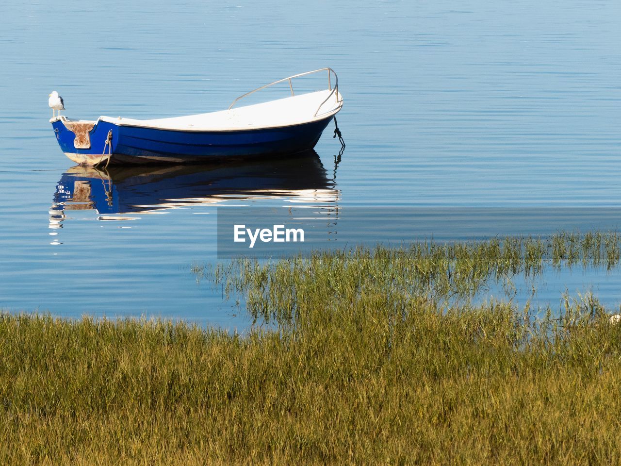 Boat moored on lake