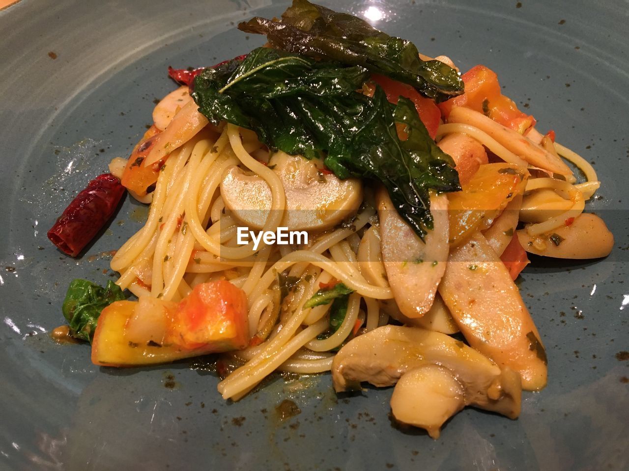 High angle view of vegetables in plate on table