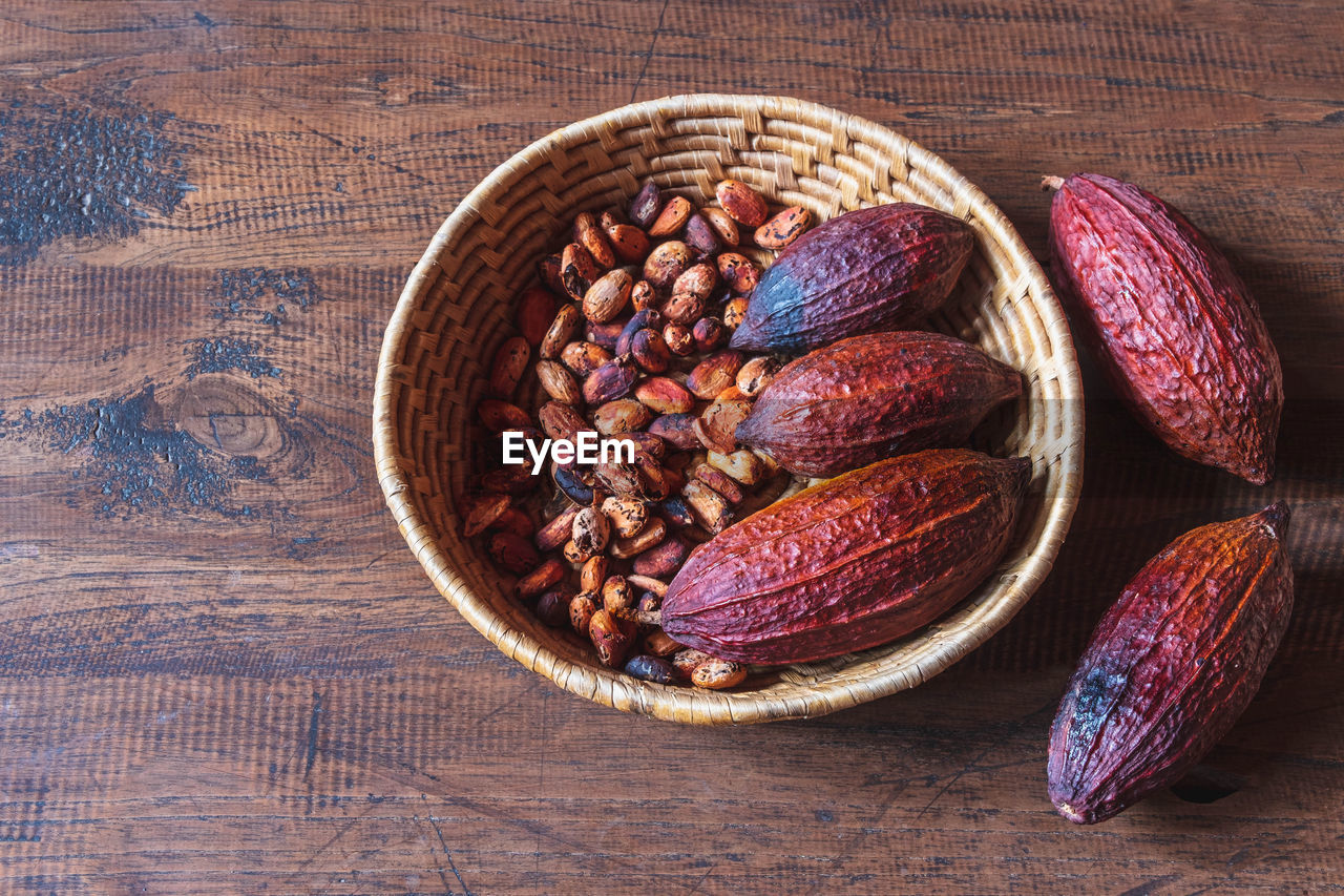 food and drink, food, healthy eating, freshness, wellbeing, produce, wood, table, indoors, still life, fruit, no people, directly above, nut, high angle view, nut - food, nuts & seeds, plant, almond, studio shot, brown, bowl