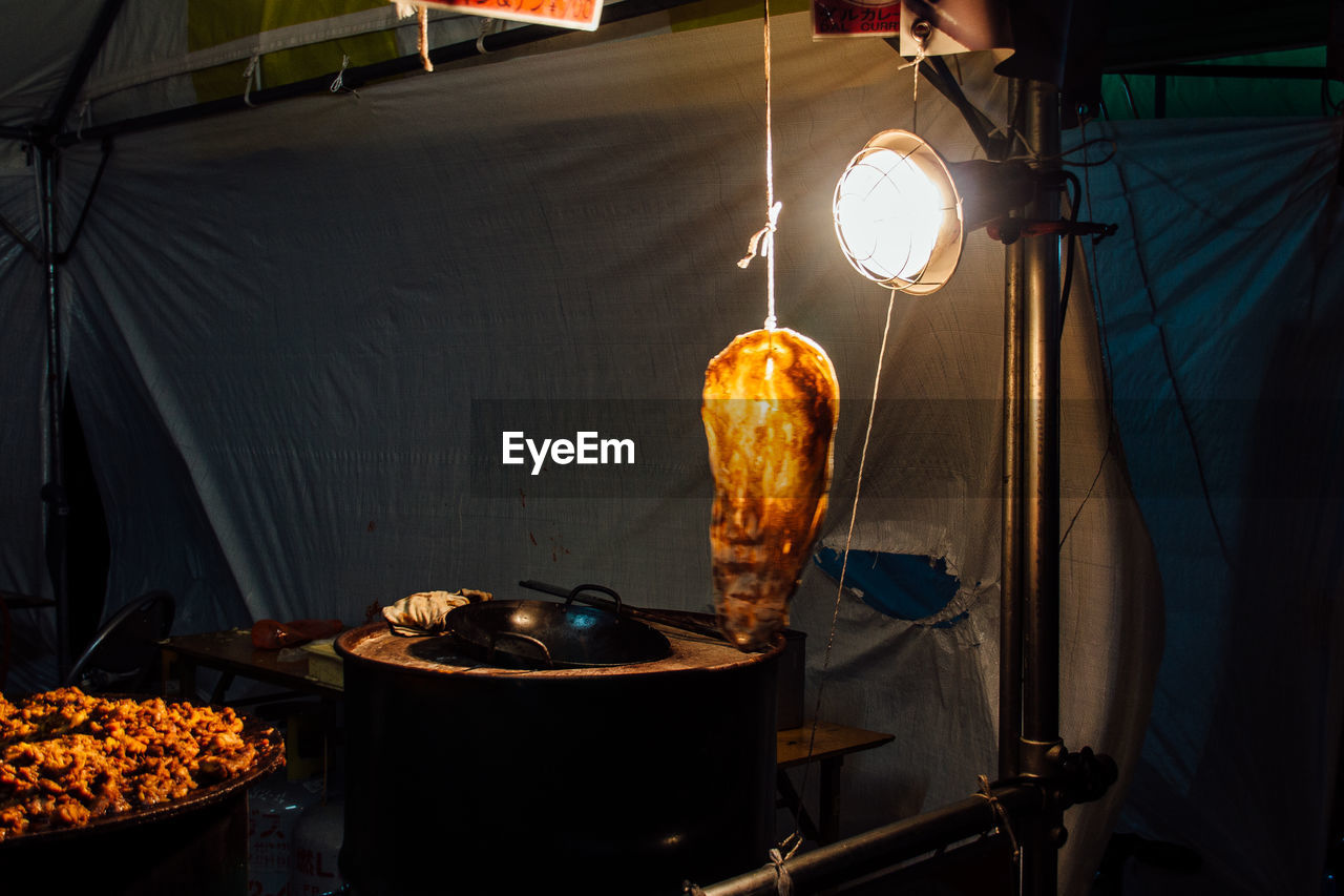 Naan bread hanging at food stall