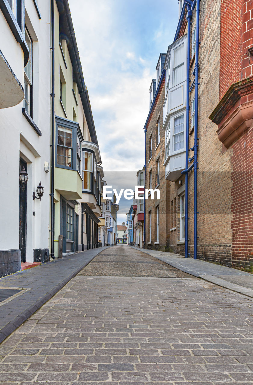 Narrow town street, cromer, norfolk, england