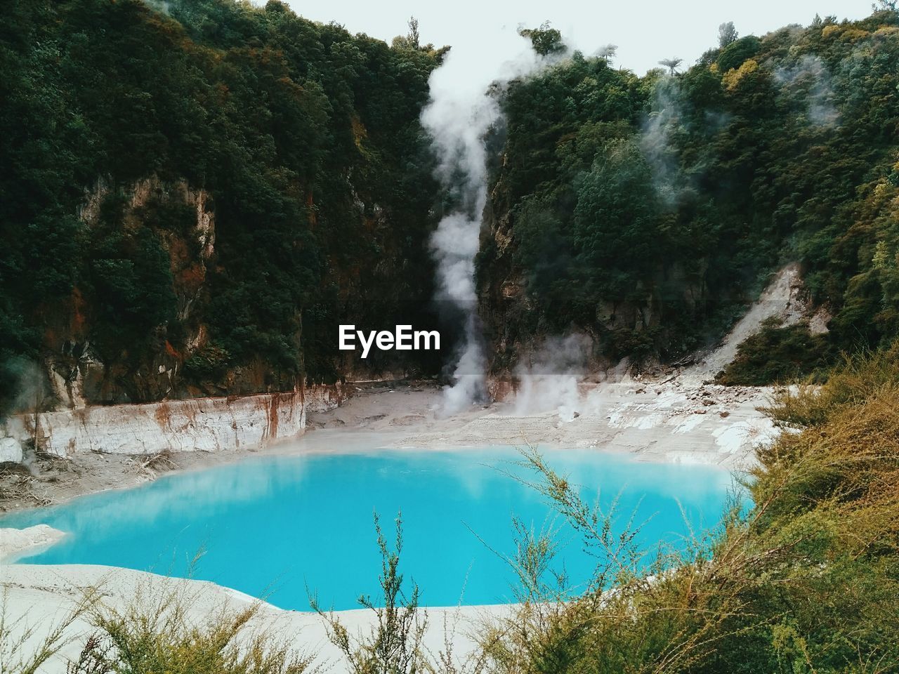 High angle view of inferno crater lake