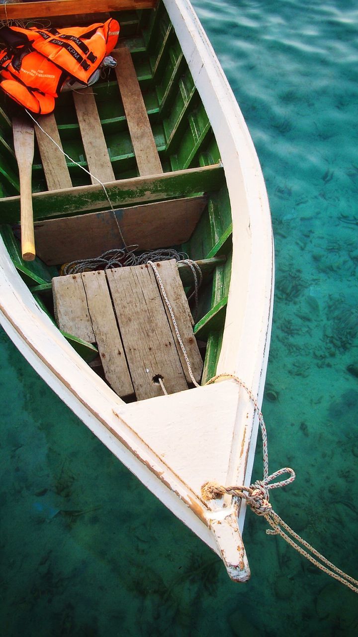 High angle view of boat moored in sea