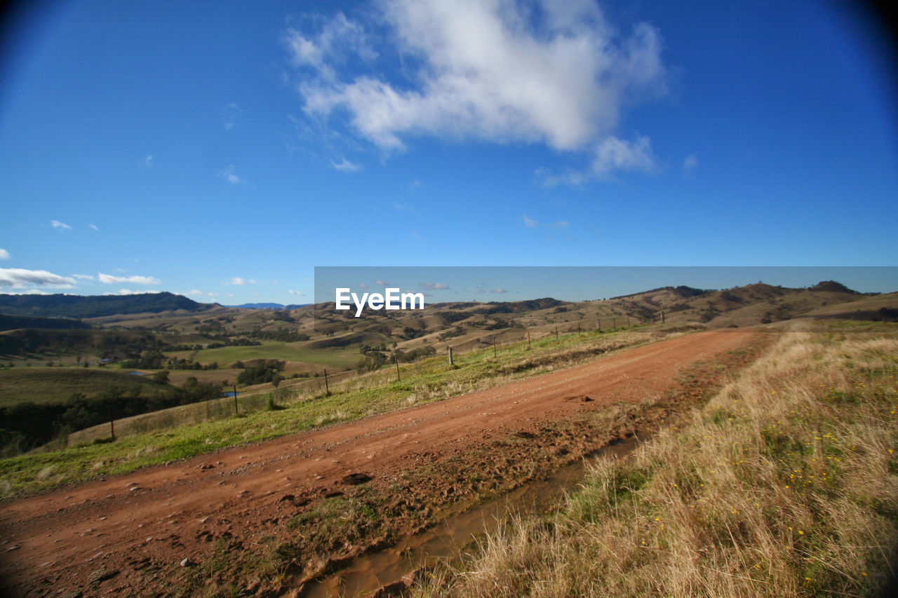 Scenic view of landscape against blue sky