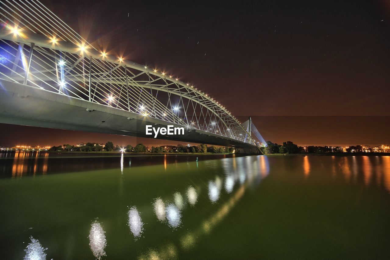 BRIDGE OVER RIVER AGAINST SKY AT NIGHT