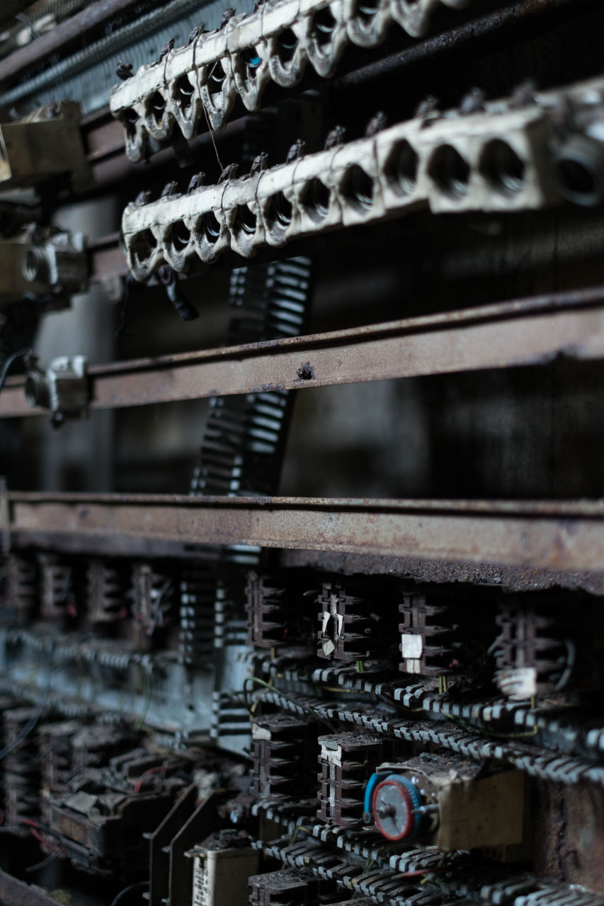 Full frame image of a rusty switch panel