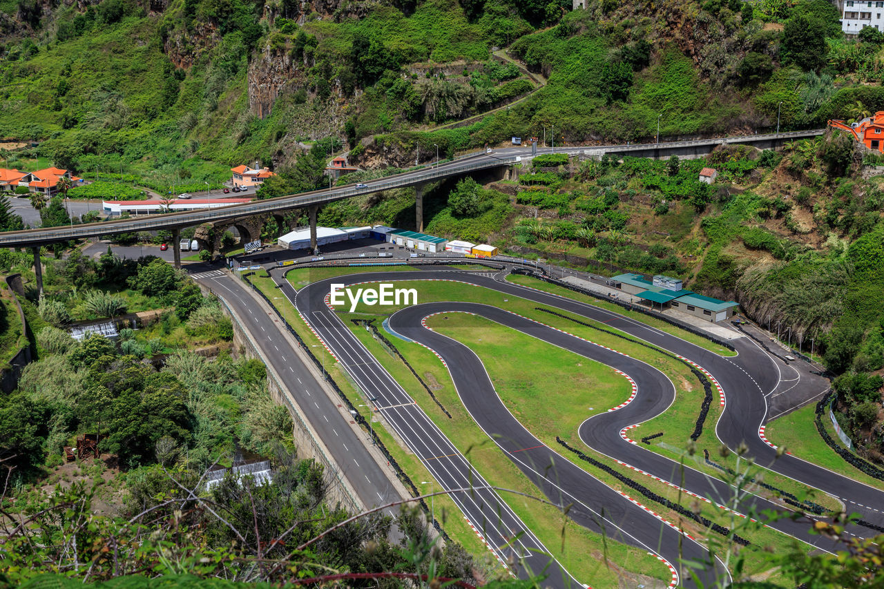High angle view of karting track 