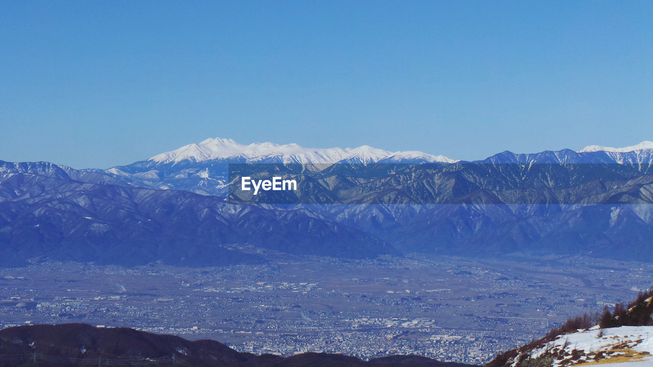 SNOWCAPPED MOUNTAINS AGAINST CLEAR BLUE SKY