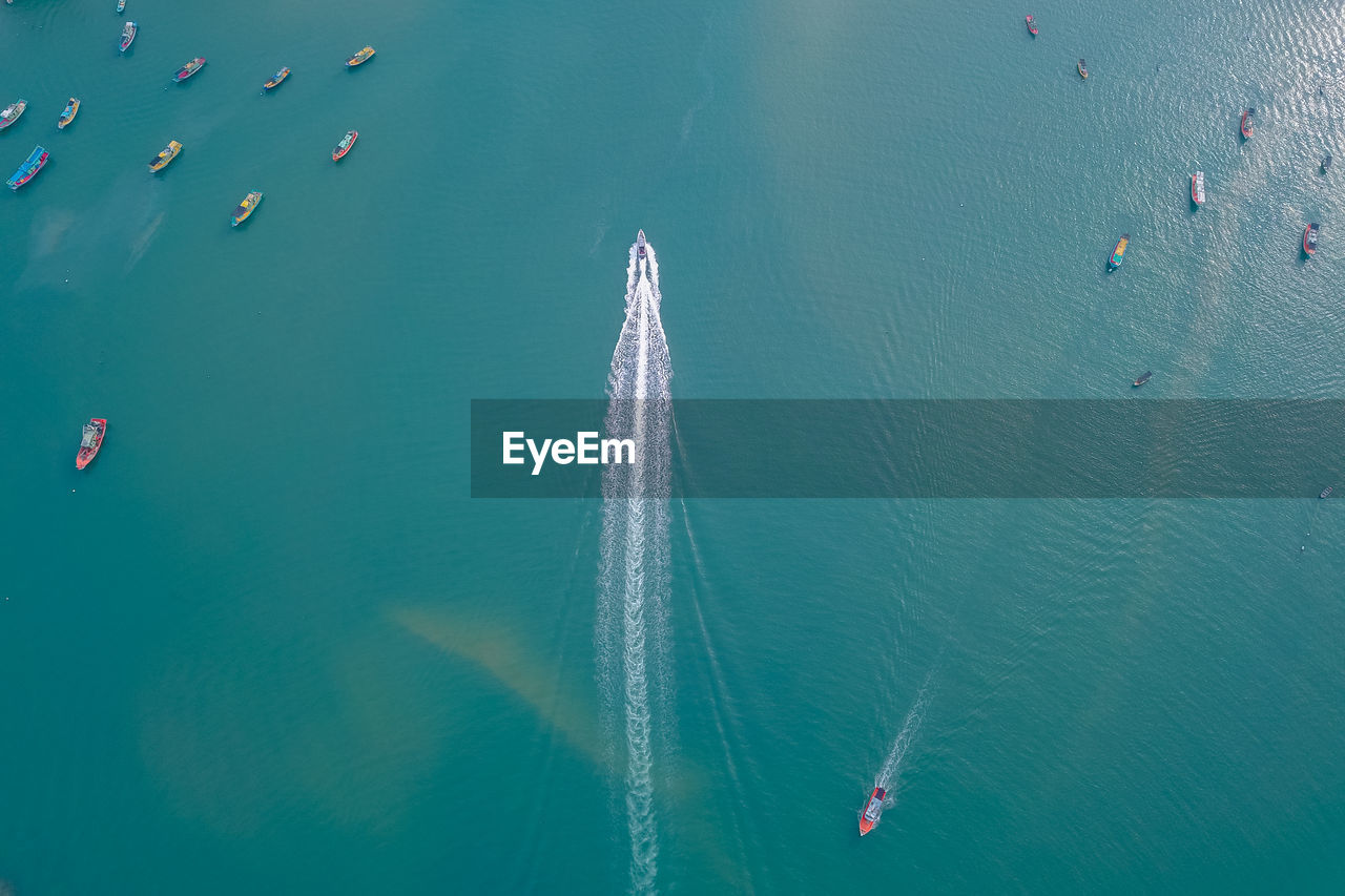 High angle view of ship in sea