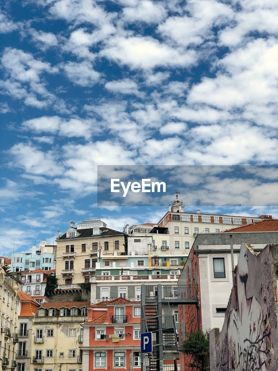 Low angle view of buildings in town