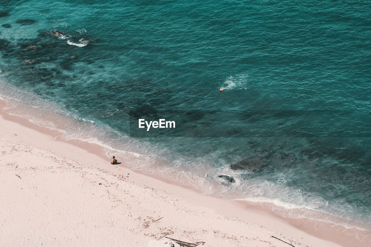 High angle view of beach by sea