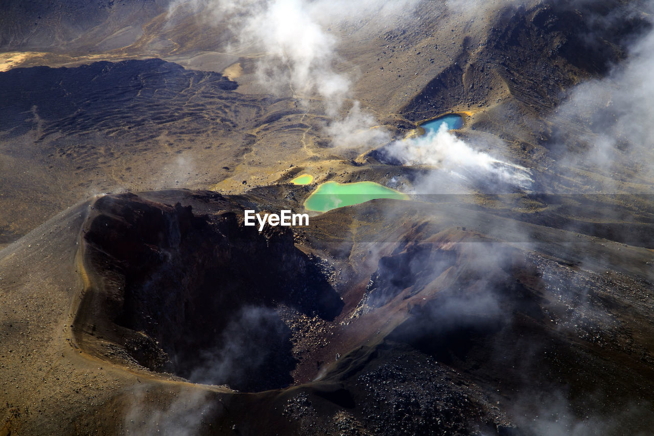 Aerial view of volcanic mountains