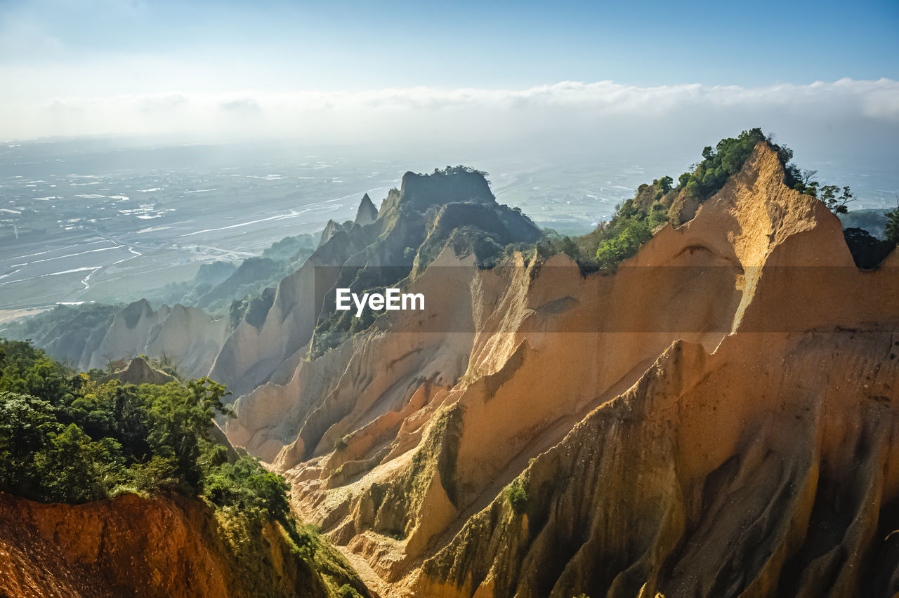 Panoramic view of landscape and mountains against sky