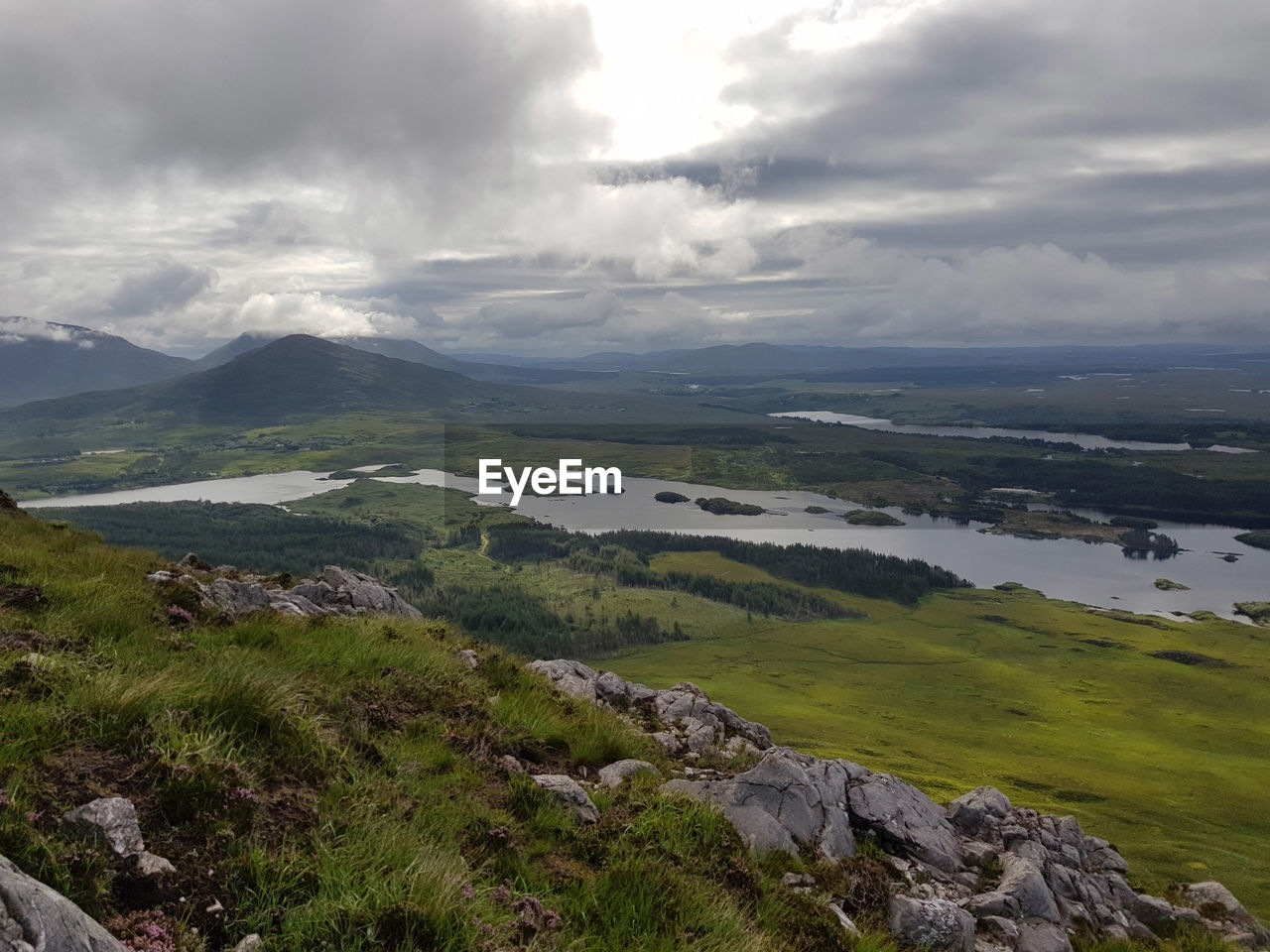 High view of connemara lakes and mountains