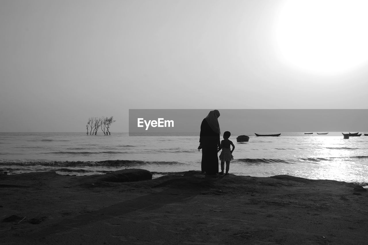 PEOPLE ON BEACH AGAINST SKY DURING SUNSET