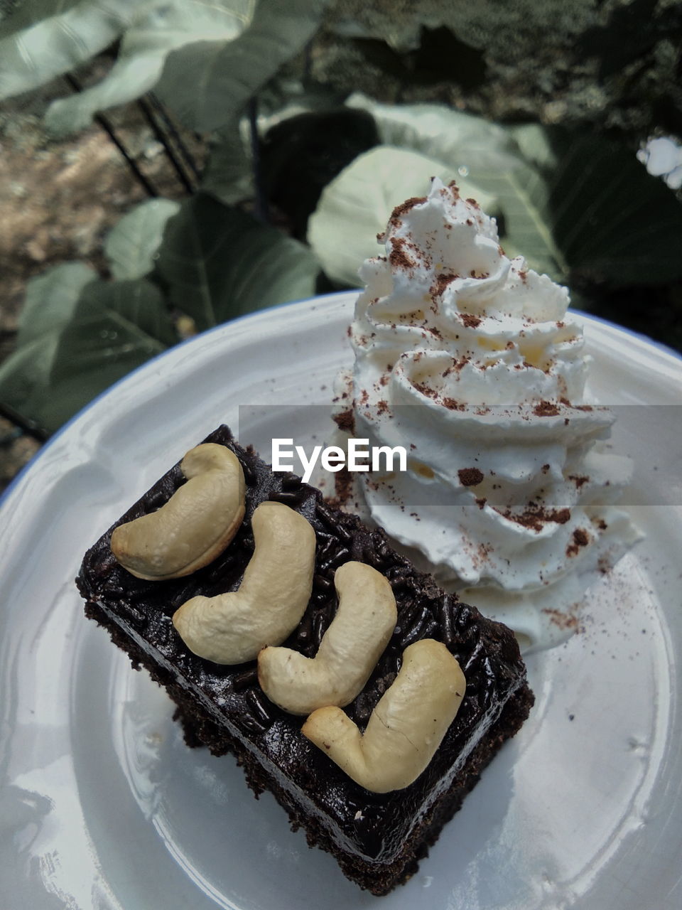 HIGH ANGLE VIEW OF ICE CREAM SERVED IN PLATE