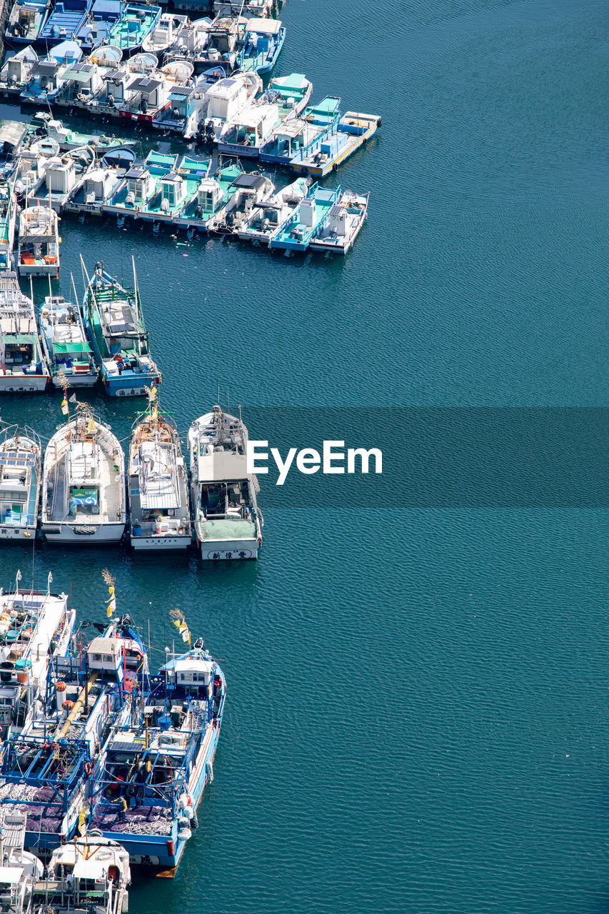 High angle view of boats in sea