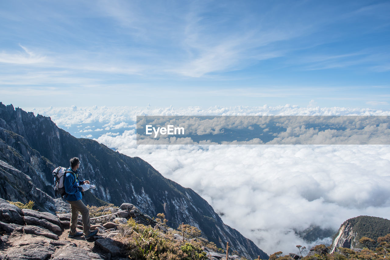 High angle view of hiker on mountain