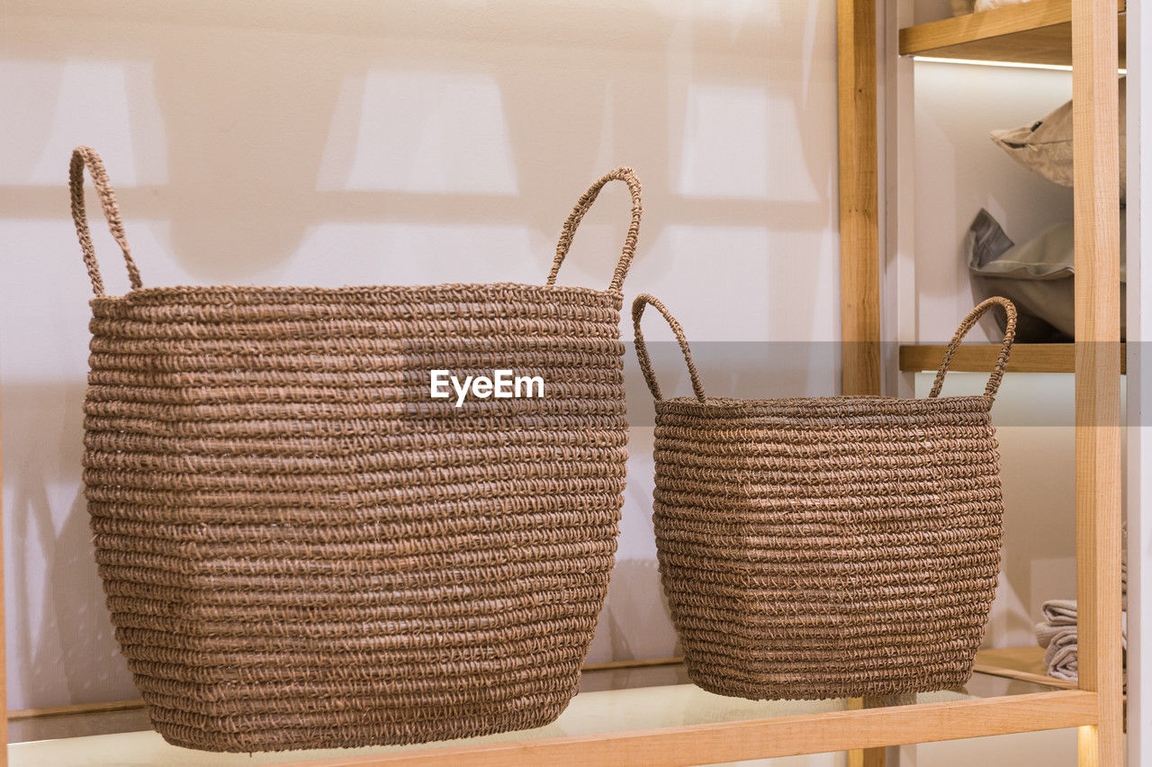 basket, wicker, container, indoors, home interior, no people, picnic basket, room, domestic room, furniture, home, textile, laundry, domestic life, lifestyles, craft