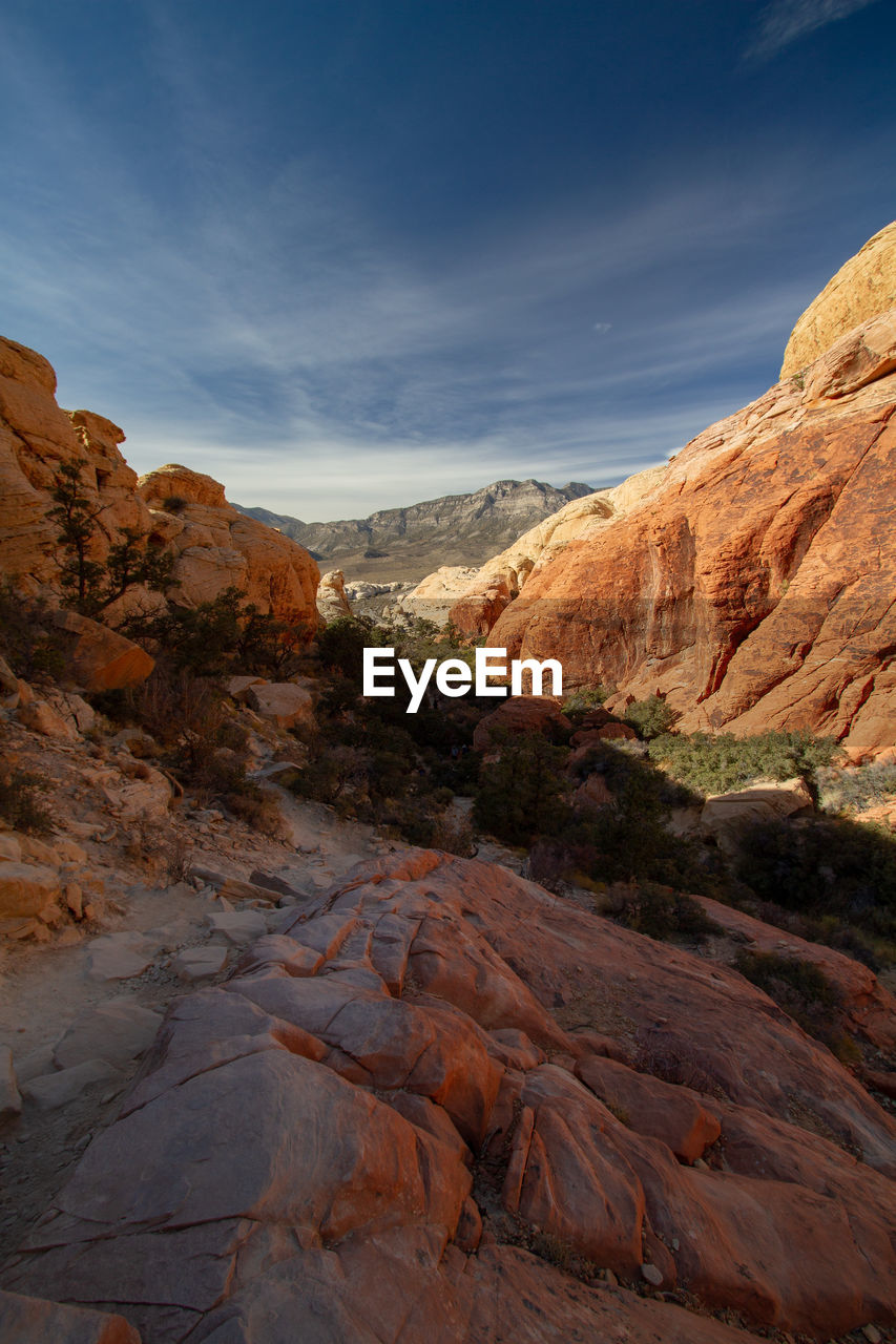 Scenic view of rocky mountains against sky. red rock canyon, nevada 