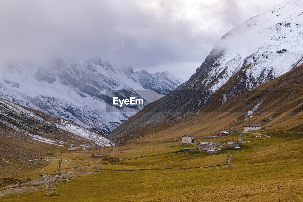 Landscape view at passo dello stelvio famous landmark at italy, wallpaper.