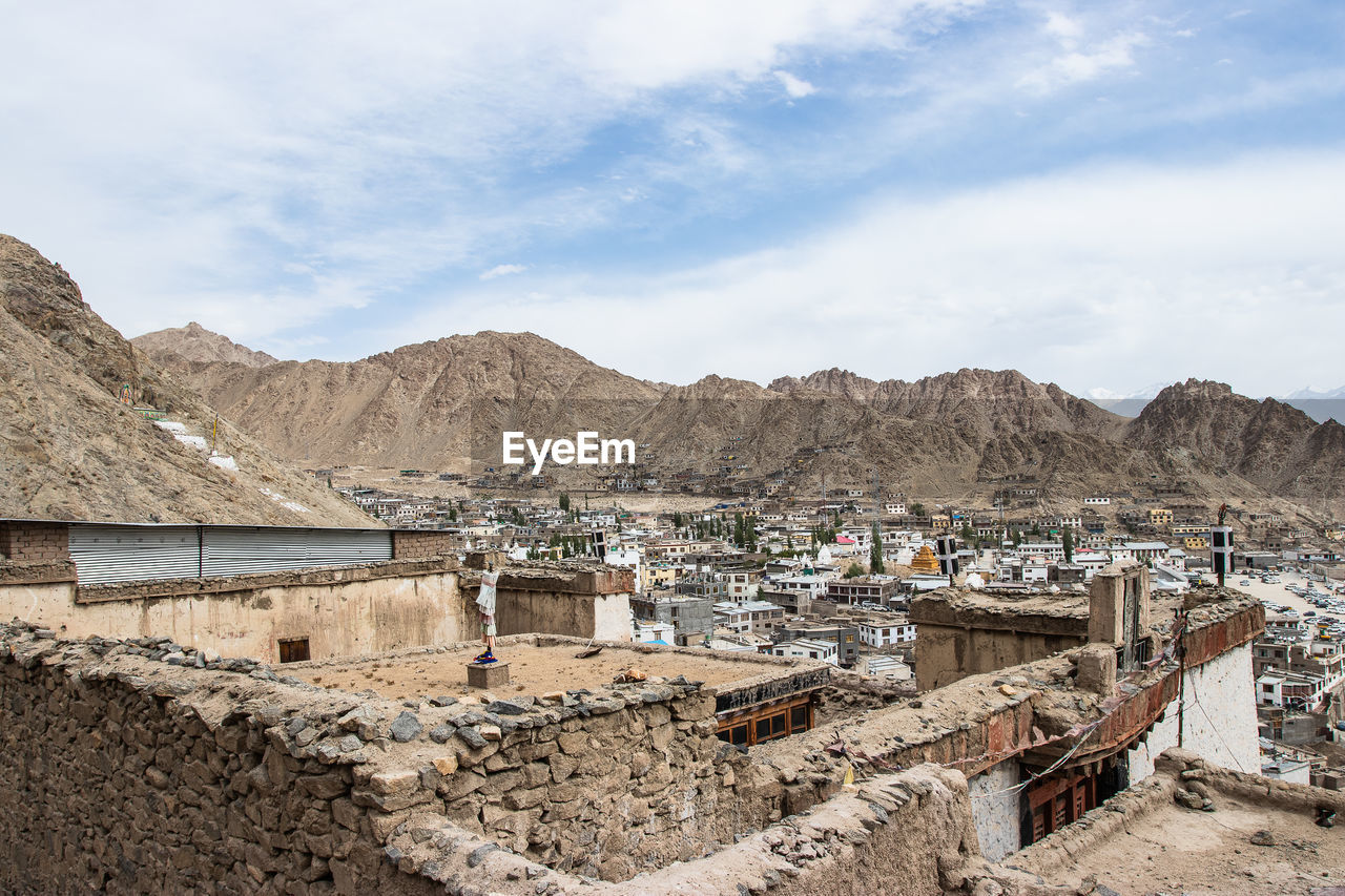 Landscape of leh-ladakh city with blue sky, northern india. 