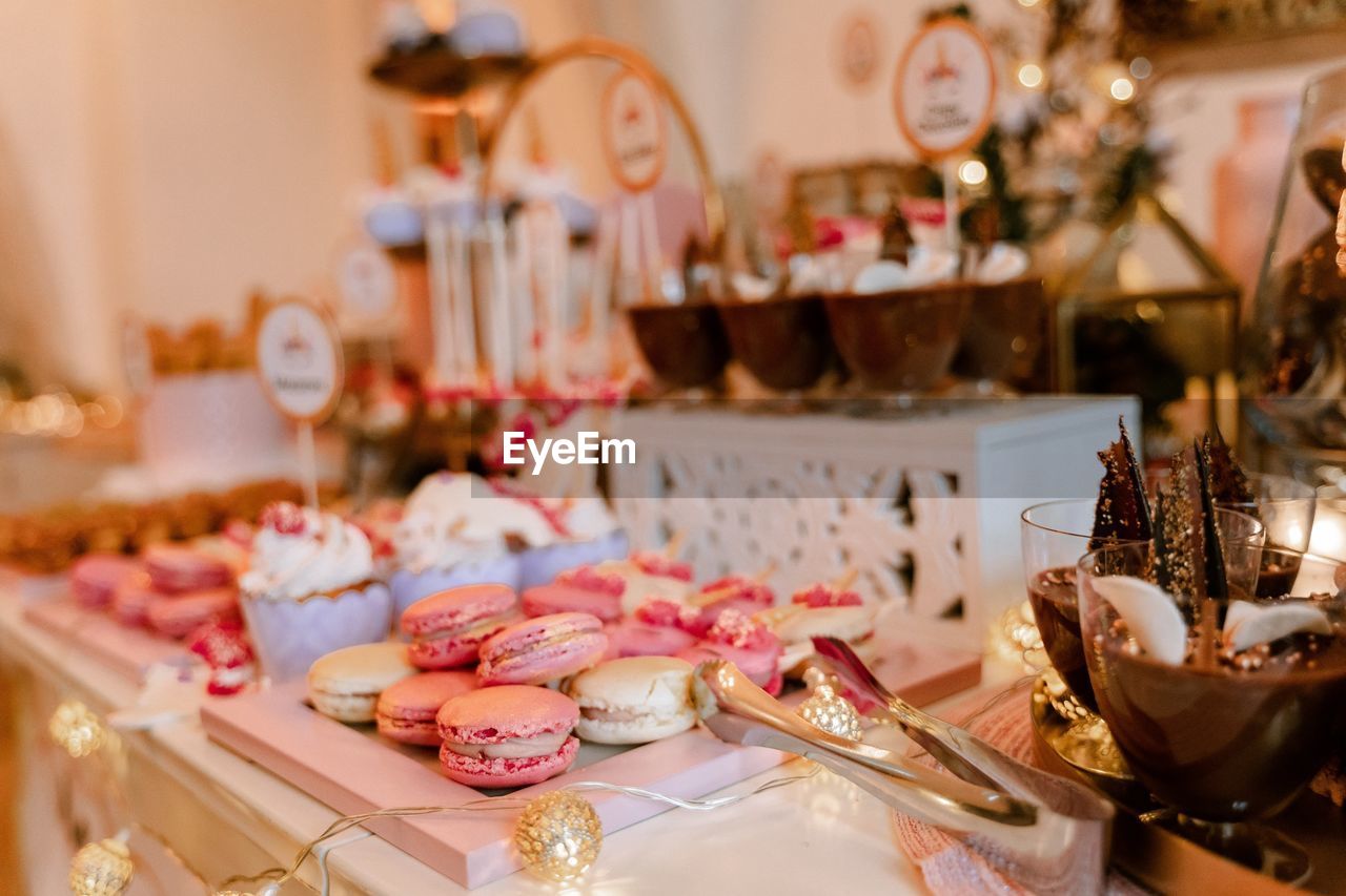 View of various sweets and cookies on table