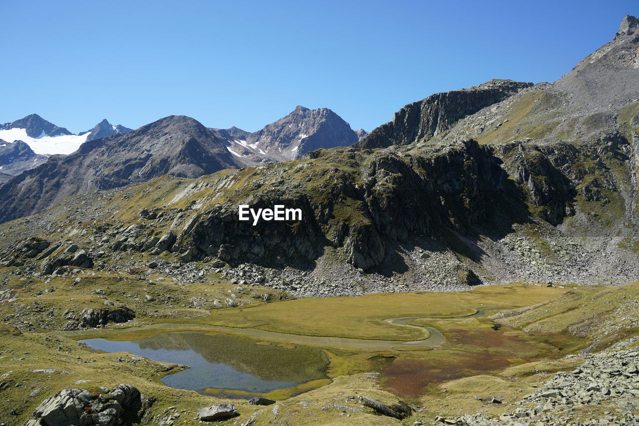 Scenic view of mountains against clear sky