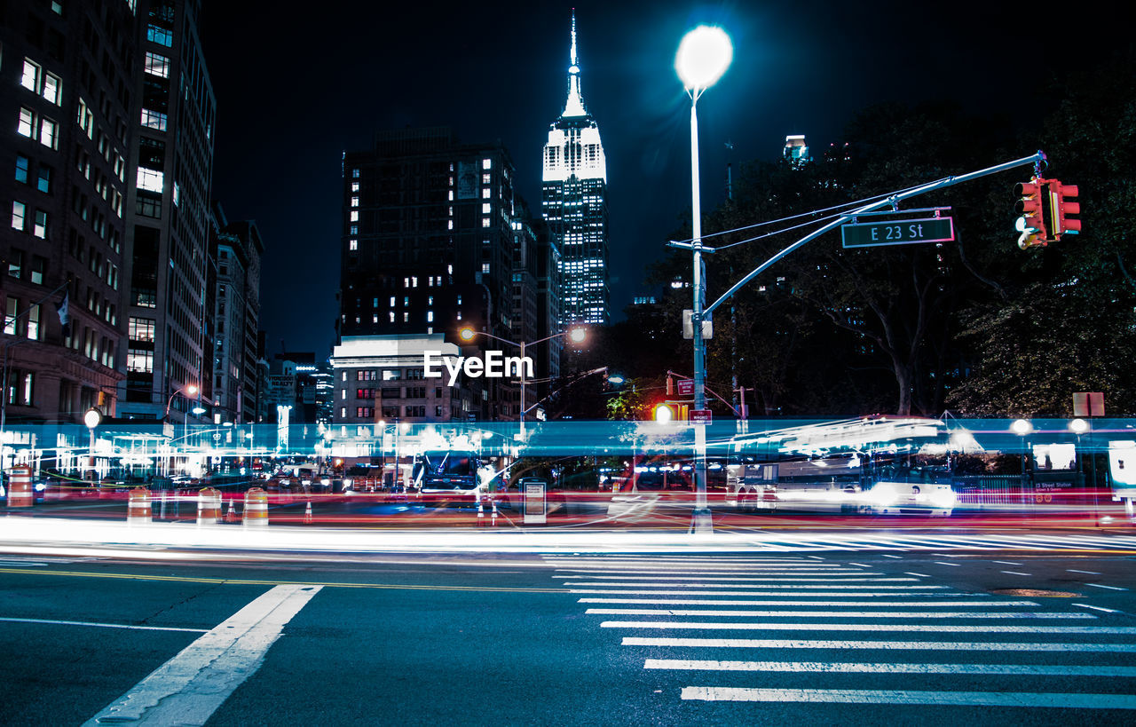 Light trails on city street at night