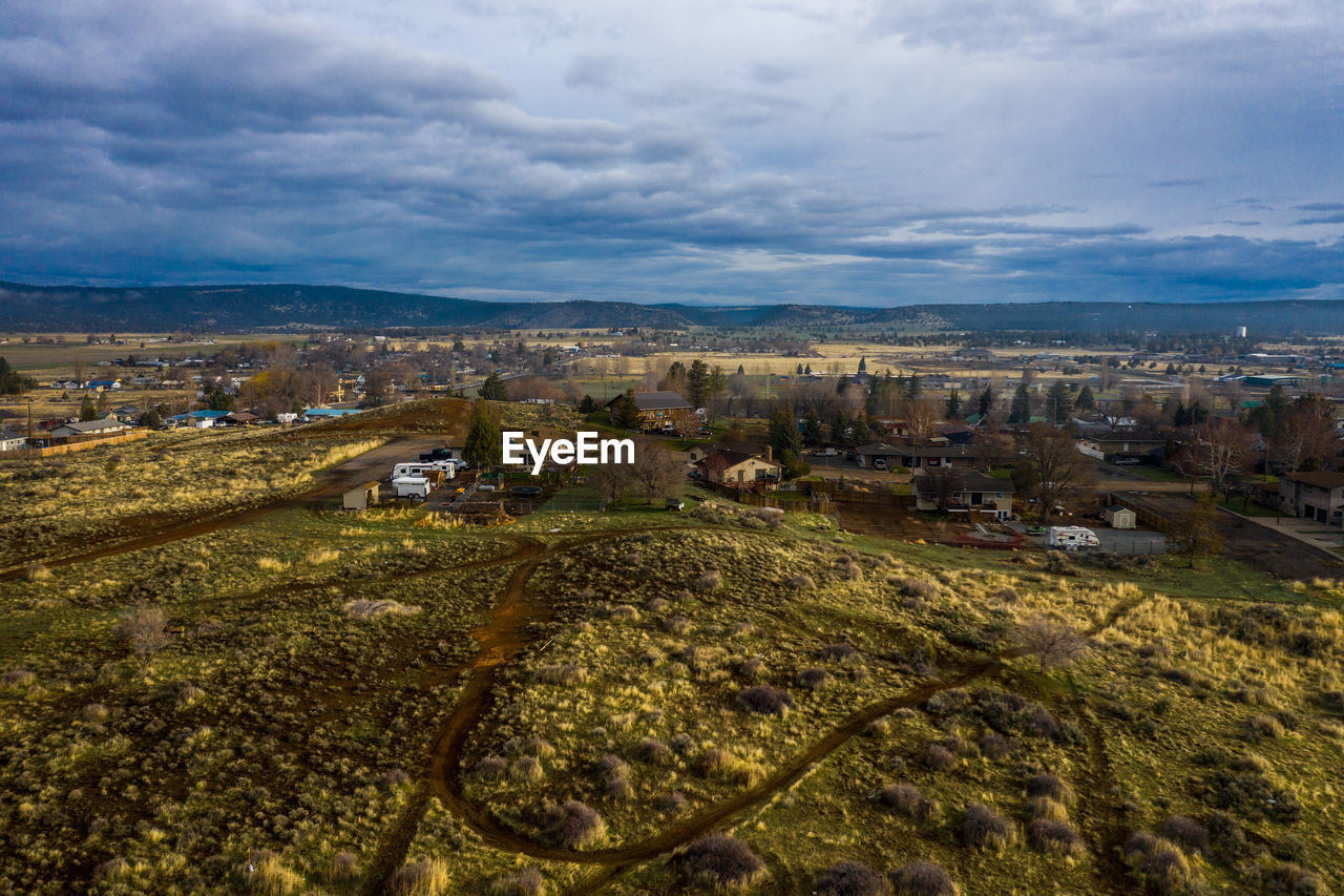 High angle view of buildings in city