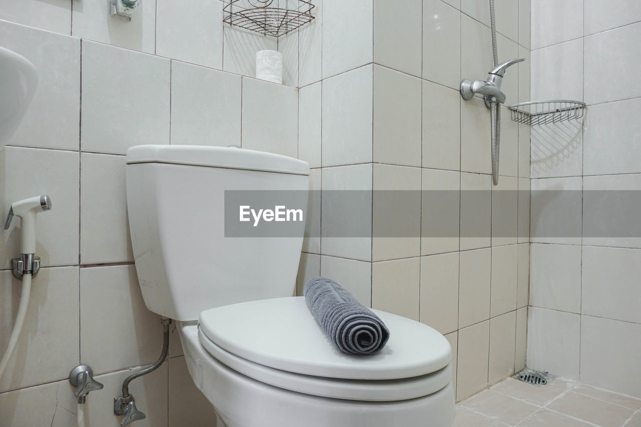 high angle view of sink in bathroom