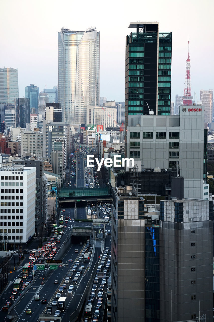 HIGH ANGLE VIEW OF CITY BUILDINGS AGAINST SKY