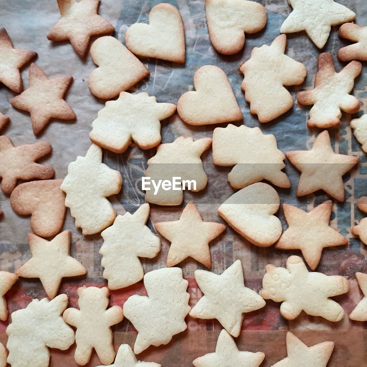 High-angle view of christmas cookies