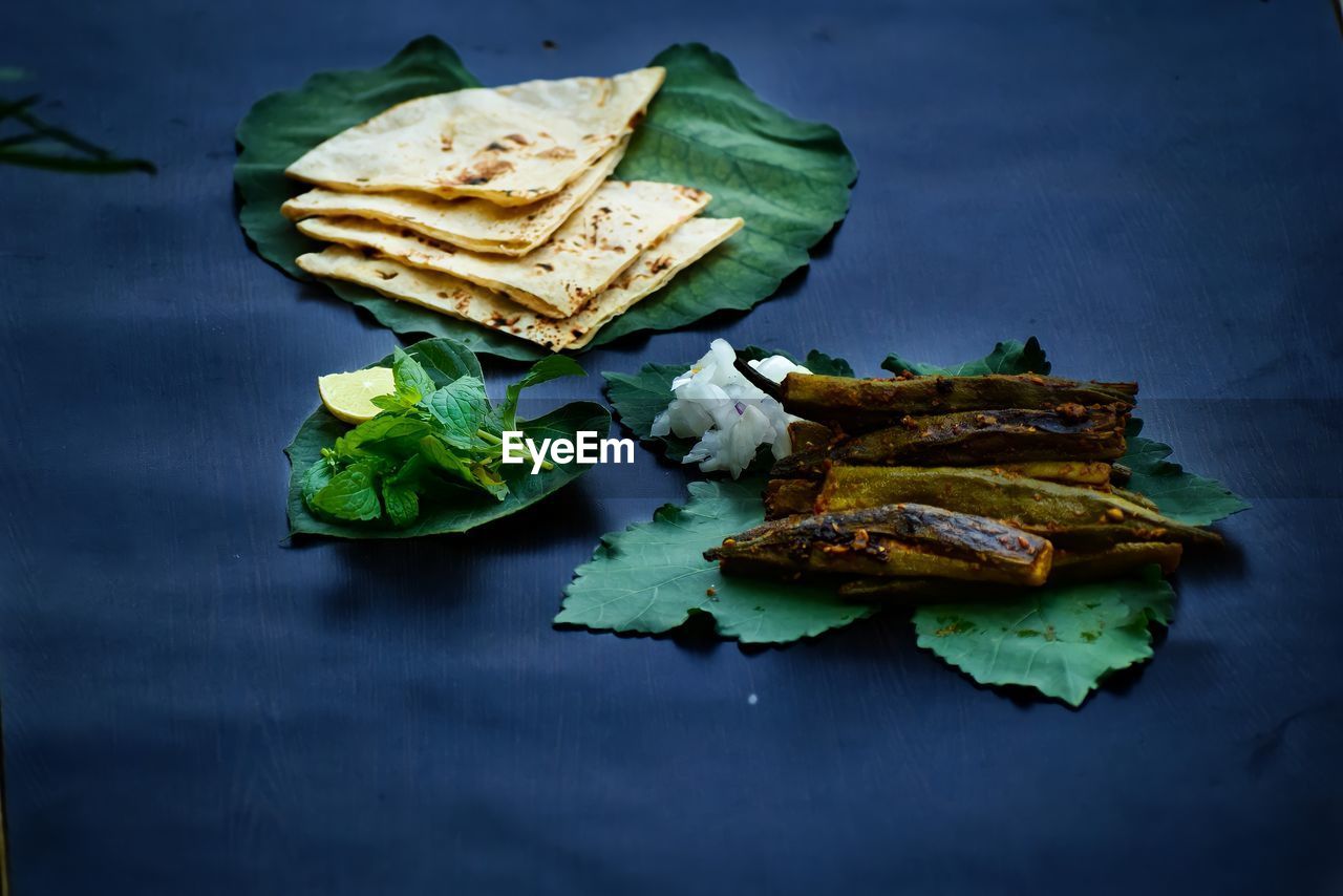 High angle view of food on table