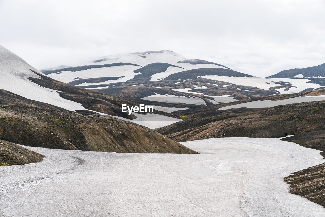 Snowfields near landmannalaugar in iceland highlands