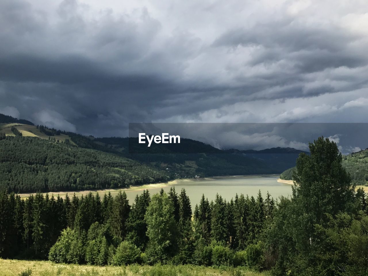 Scenic view of lake against sky