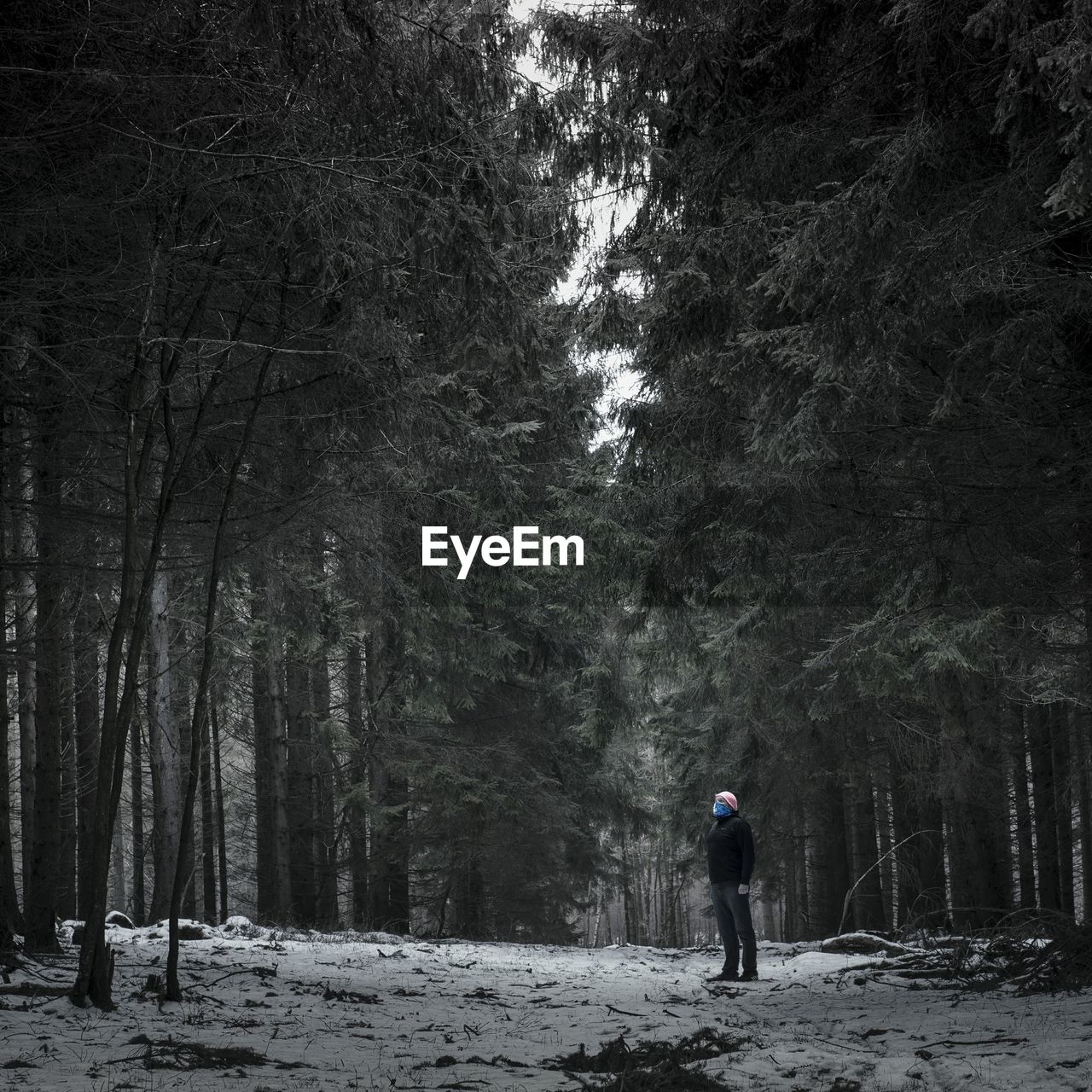 Man standing in forest during winter
