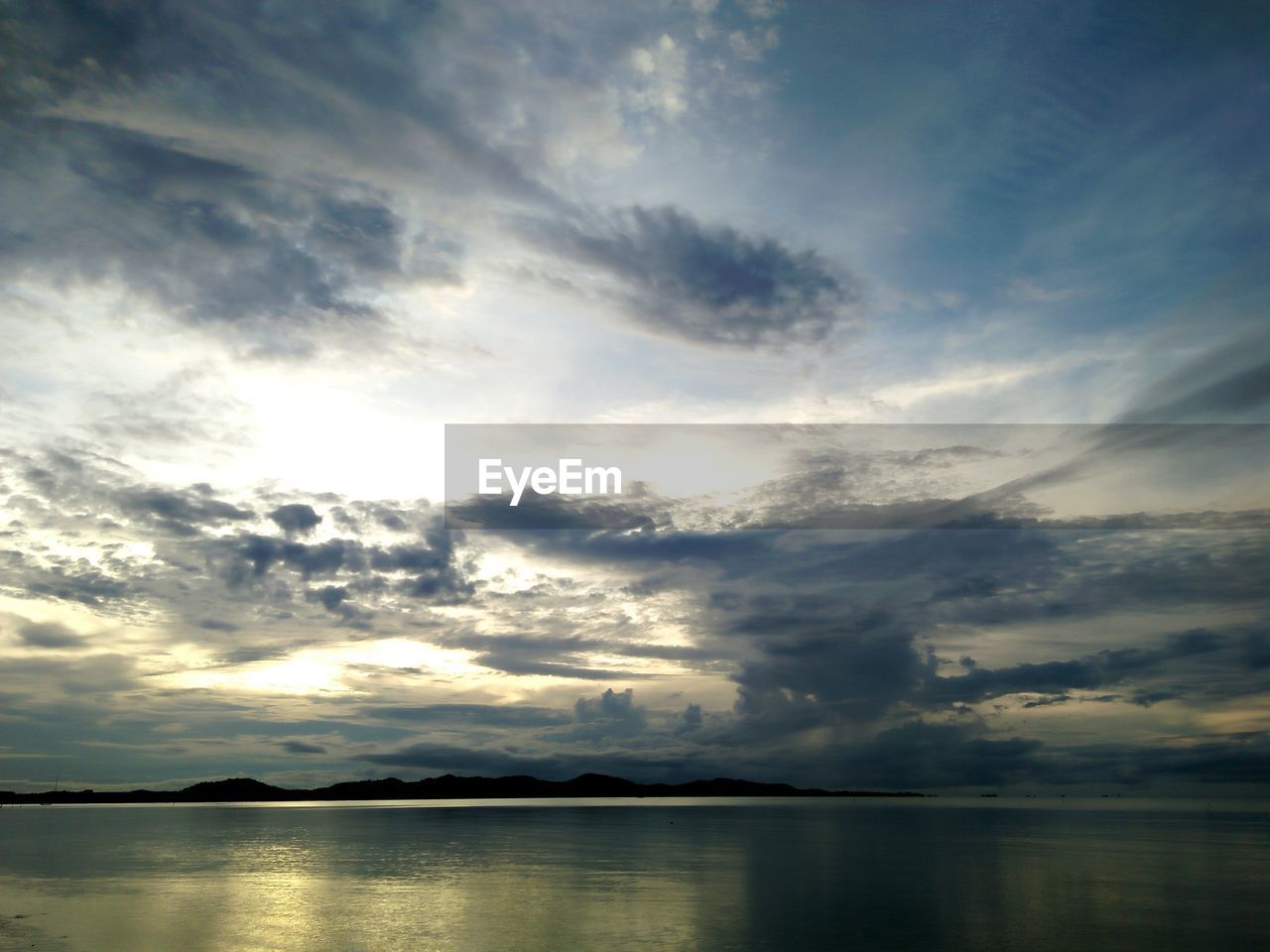 Scenic view of lake against dramatic sky