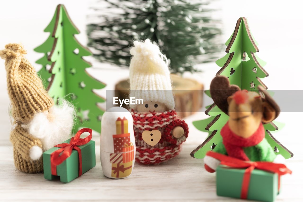 Close-up of christmas decorations on table