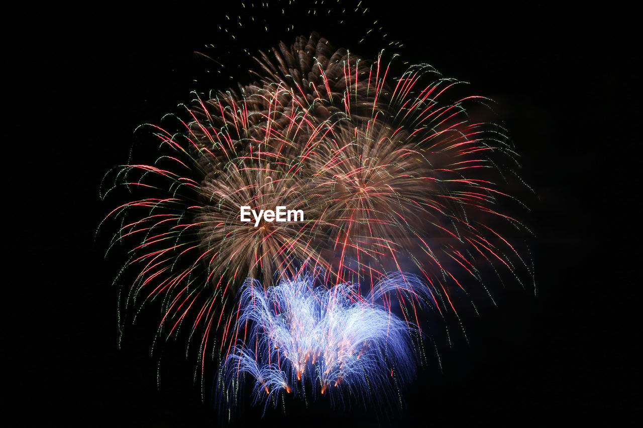 Low angle view of firework display against sky at night