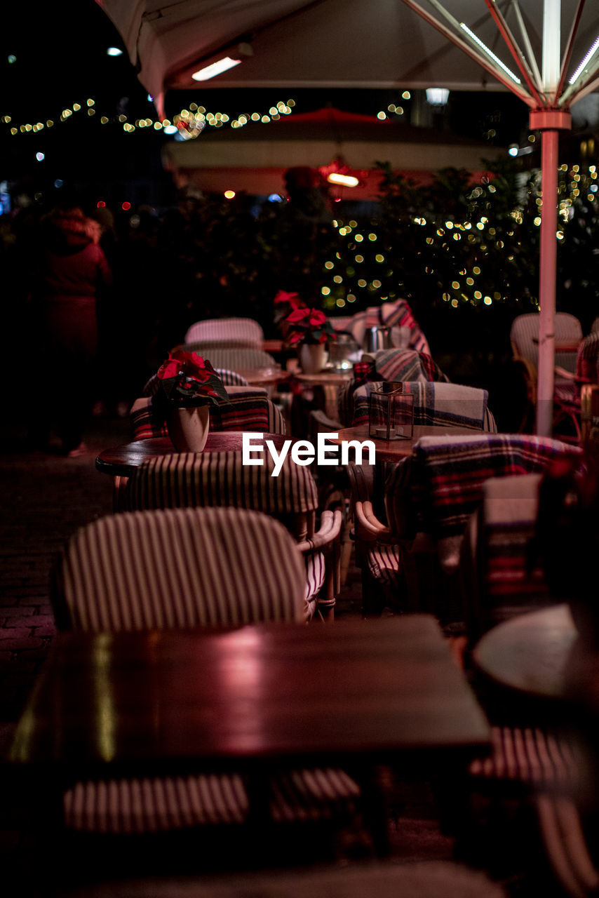 Illuminated restaurant at night