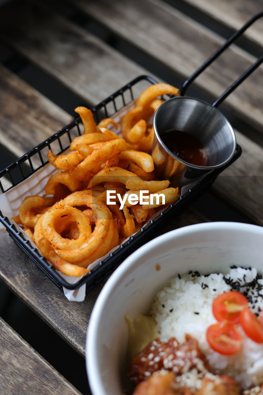 high angle view of food in plate