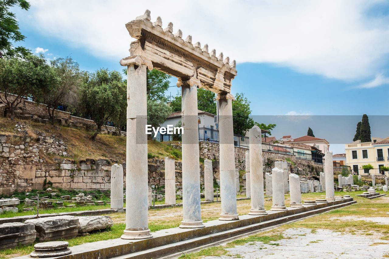 Ancient ruins at the roman agora located to the north of the acropolis in athens