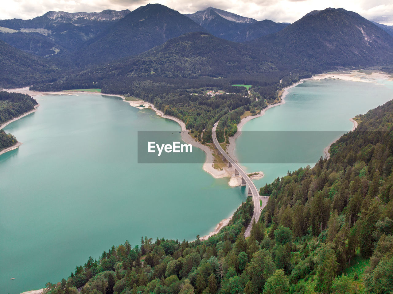 High angle view of lake and mountains