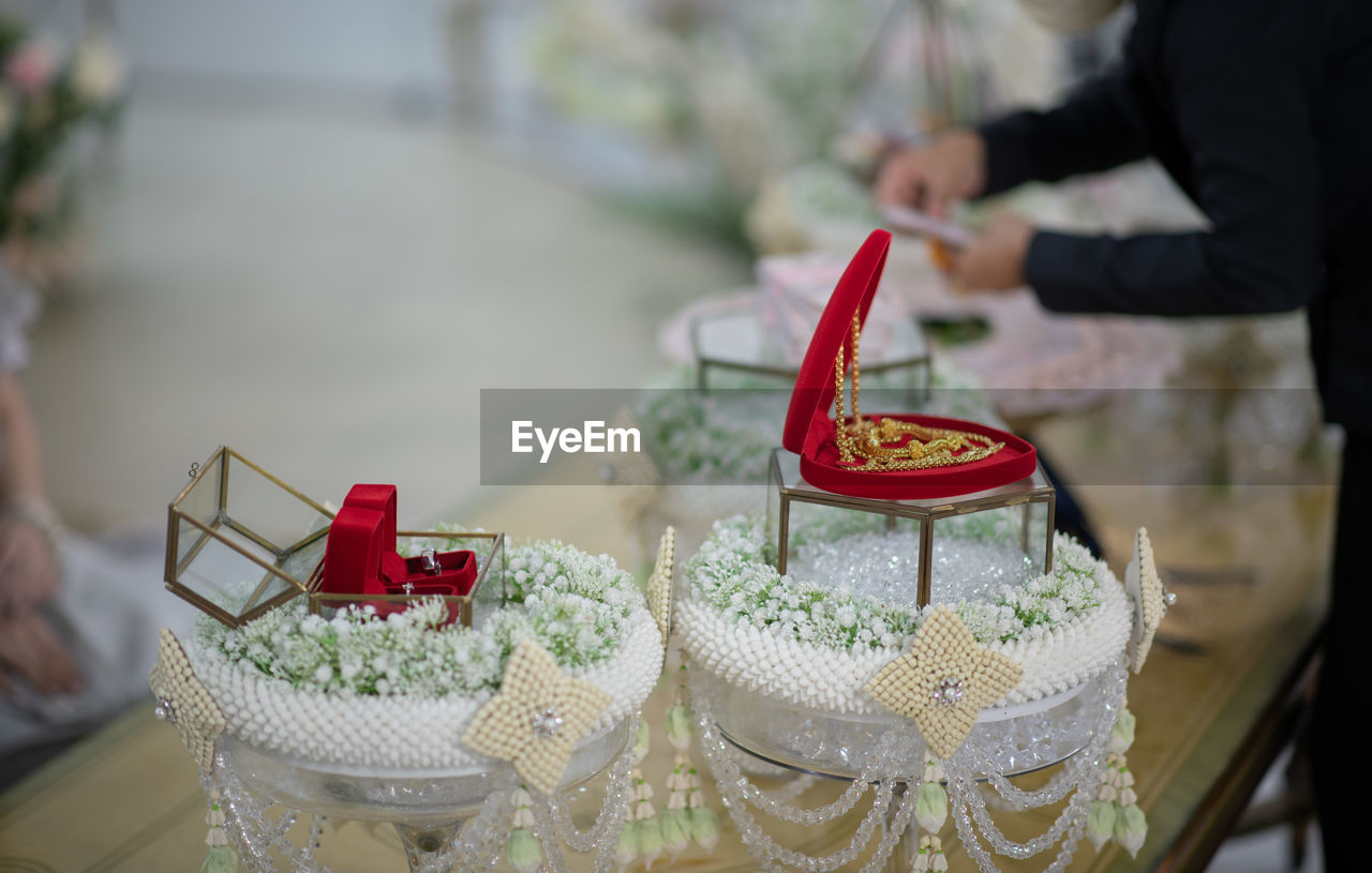 close-up of christmas decoration on table