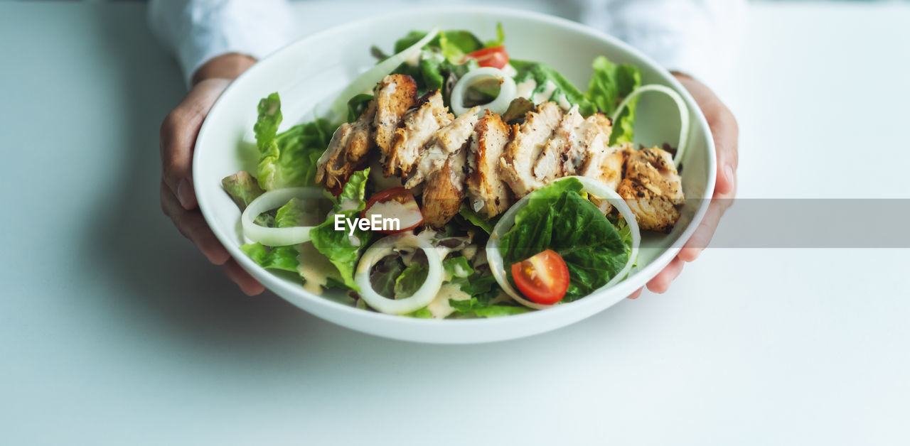 high angle view of food in bowl on table