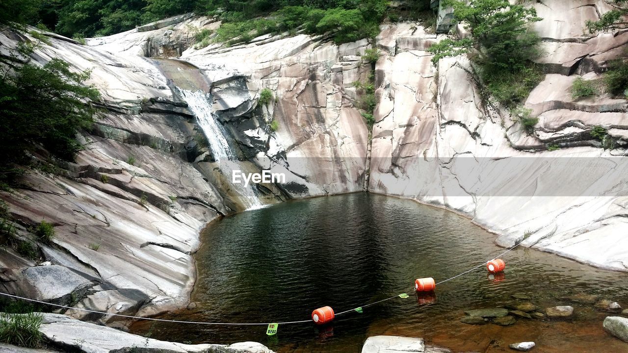 High angle view of waterfall