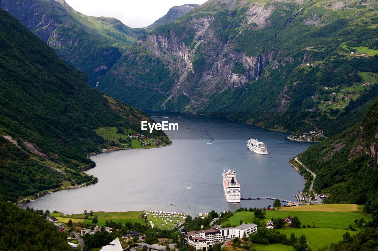 High angle view of geirangerfjord
